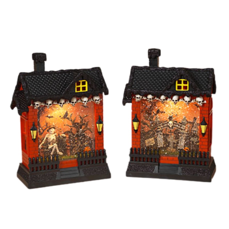 LIGHTED SPINNING HALLOWEEN HAUNTED HOUSE WATER LANTERN