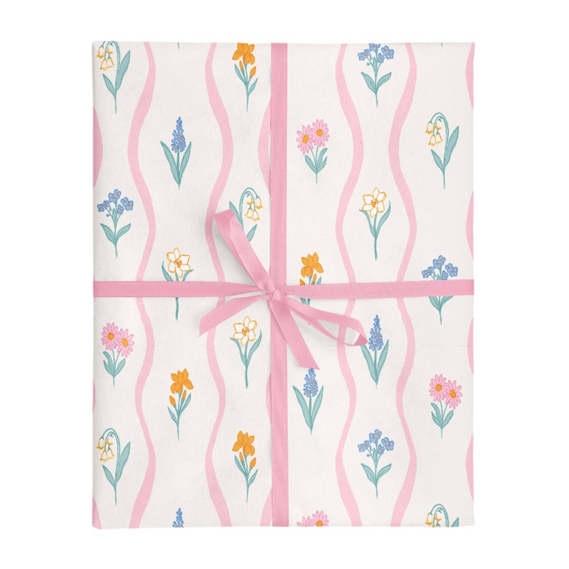 PINK STRIPE WILDFLOWER WRAPPING PAPER ROLL