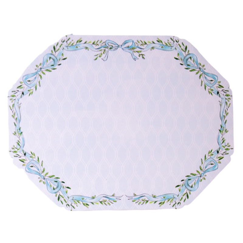BAMBOO TRELLIS WITH HANDPAINTED BLUE RIBBON AND BOWS BORDER POSH DIE-CUT PLACEMAT