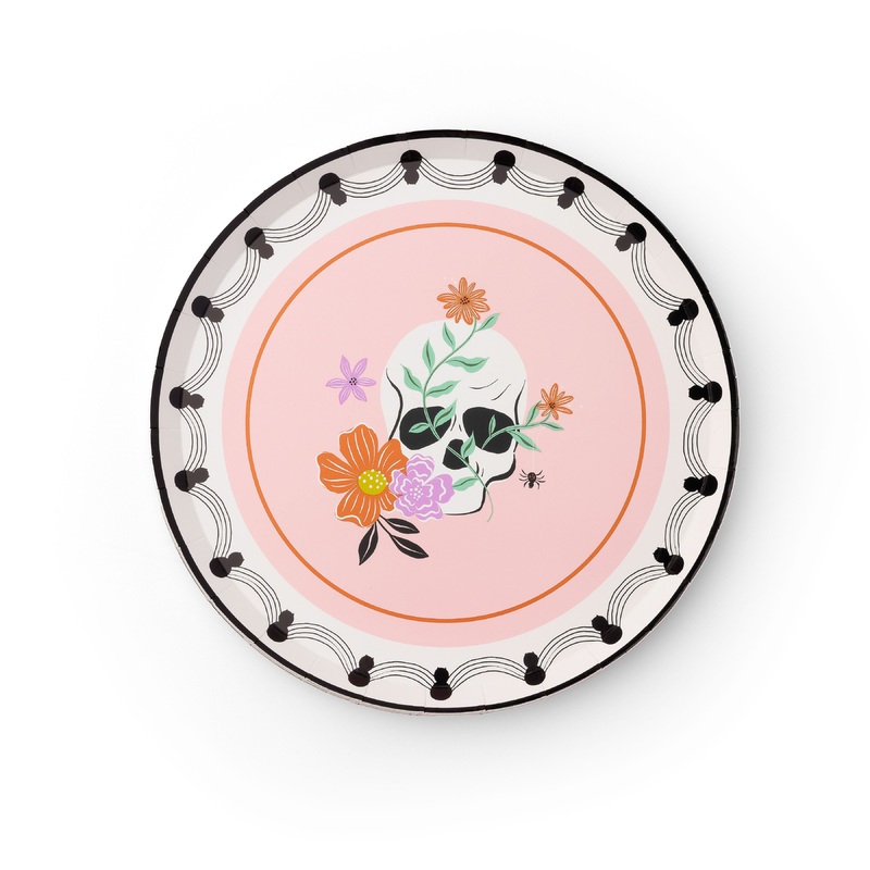 FLORAL HALLOWEEN SKULLS & SPIDERS DESSERT PLATES