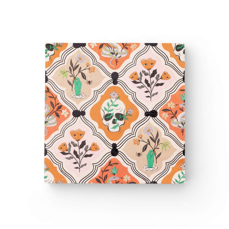FLORAL HALLOWEEN SKULLS & SPIDERS DINNER NAPKINS
