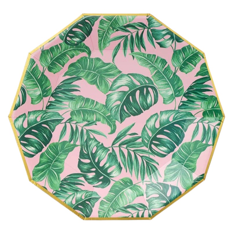 PINK PALM PAPER PLATES