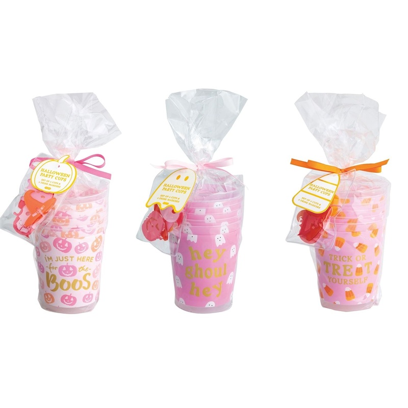 PINK HALLOWEEN PARTY CUP & DRINK MARKER SET