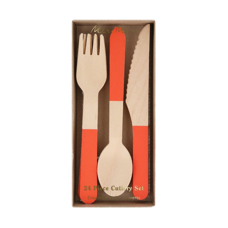TOMATO RED WOODEN CUTLERY SET