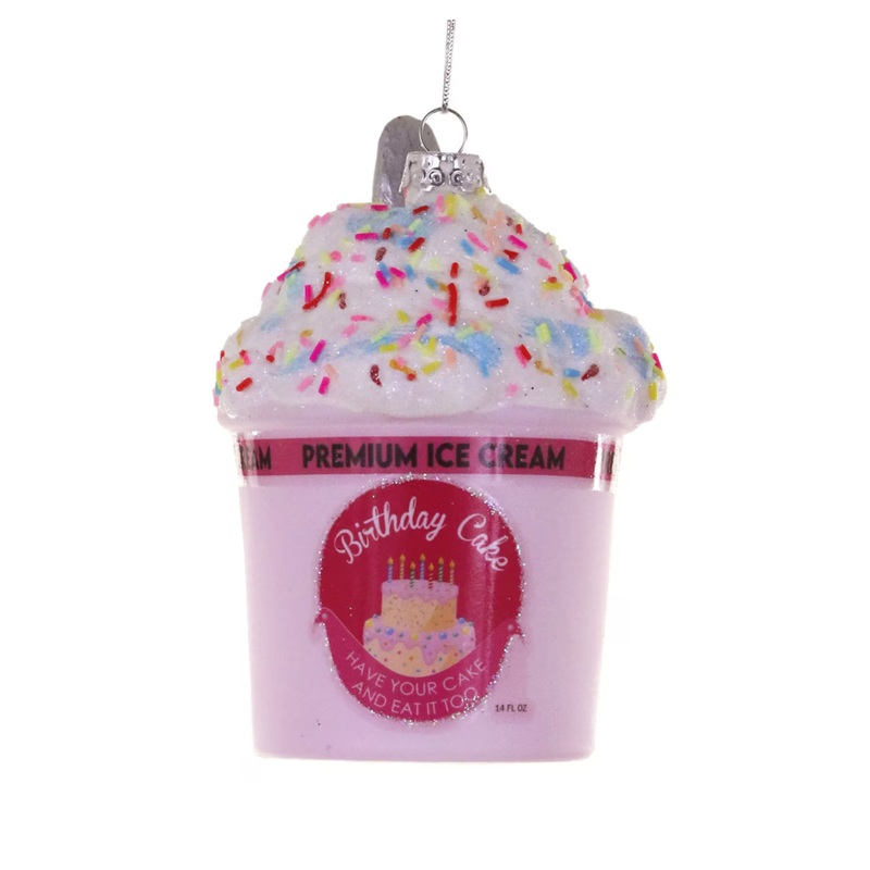 BIRTHDAY CAKE ICE CREAM GLASS ORNAMENT BY CODY FOSTER