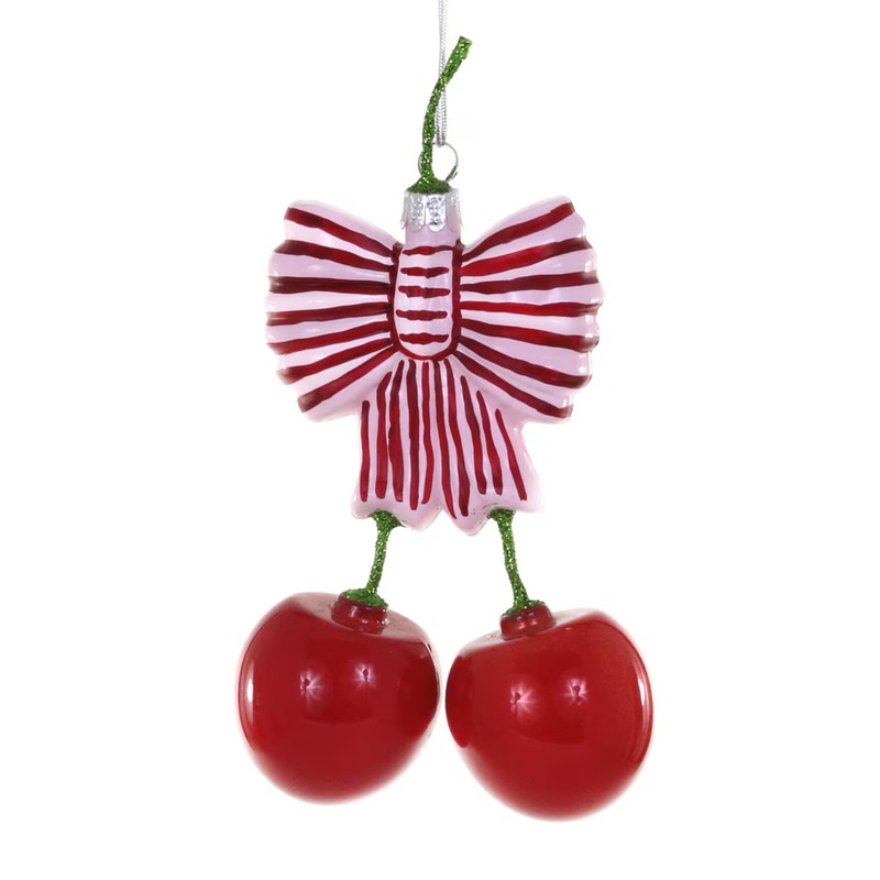 BOW AND CHERRIES GLASS ORNAMENT BY CODY FOSTER