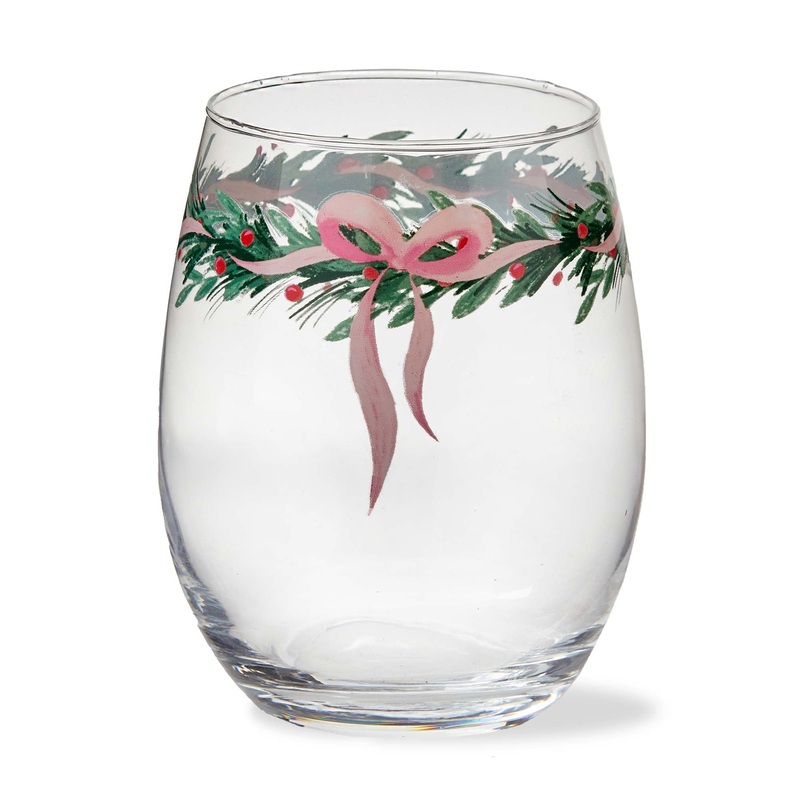 HOLIDAY GARLAND STEMLESS WINE GLASS
