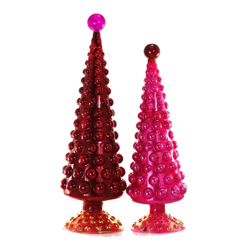 LARGE HOBNAIL GLASS TREES SET OF 2 BY CODY FOSTER