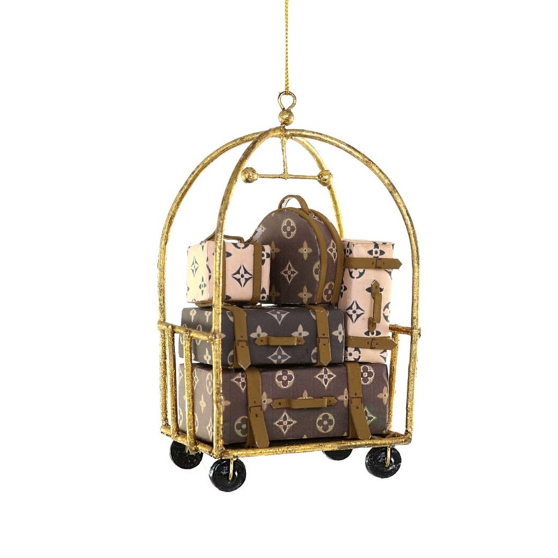 LUXURY HOTEL LUGGAGE GLASS ORNAMENT BY CODY FOSTER