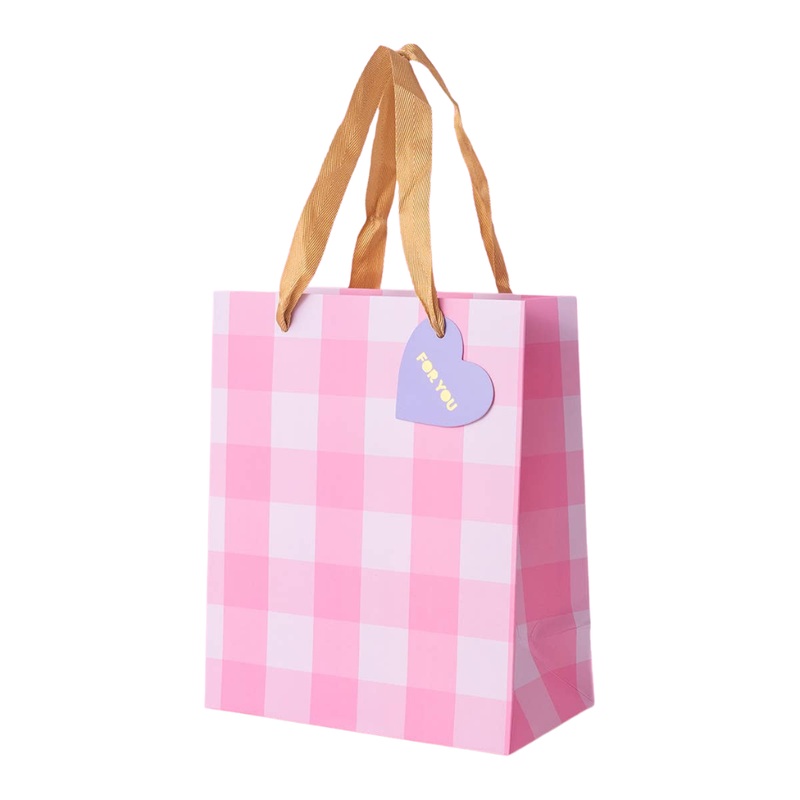 MEDIUM LIGHT PINK GINGHAM GIFT BAG