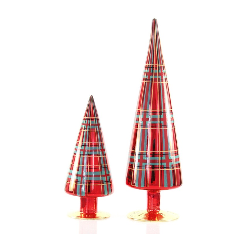 PLAID GLASS CHRISTMAS TREES SET OF 2 BY CODY FOSTER