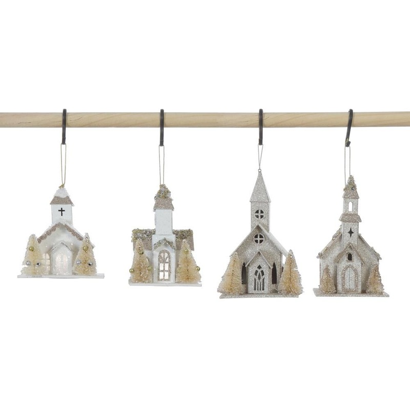 PAPER CHURCH ORNAMENTS WITH FAUX TREES & LIGHTS