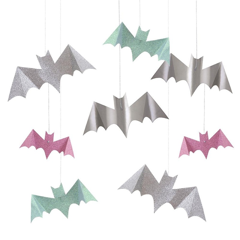 PASTEL HALLOWEEN GLITTER HANGING BATS