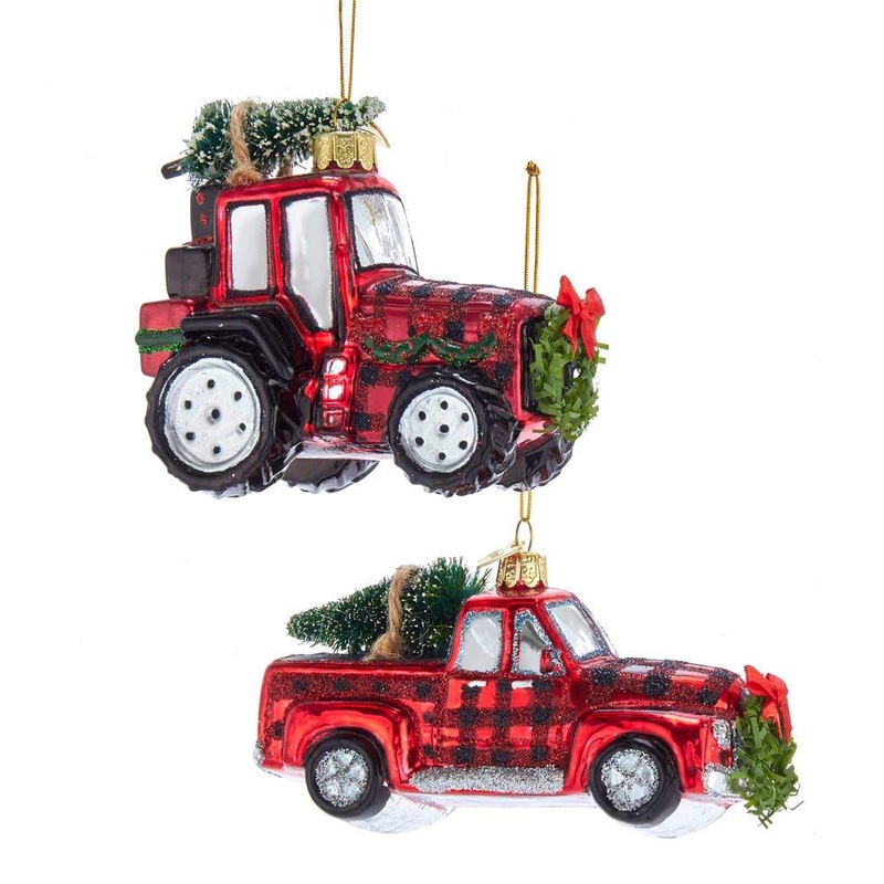 PLAID TRACTOR/TRUCK CHRISTMAS ORNAMENT