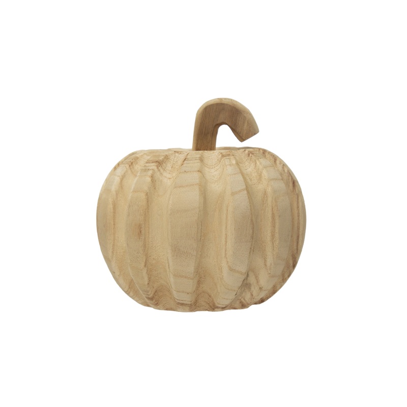 LARGE HAND-CARVED WOOD PUMPKIN