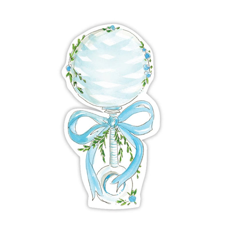 DIE-CUT ACCENTS-HANDPAINTED BLUE RATTLE WITH GREENERY