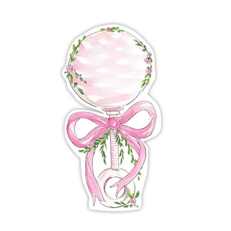 DIE-CUT ACCENTS-HANDPAINTED PINK RATTLE WITH GREENERY