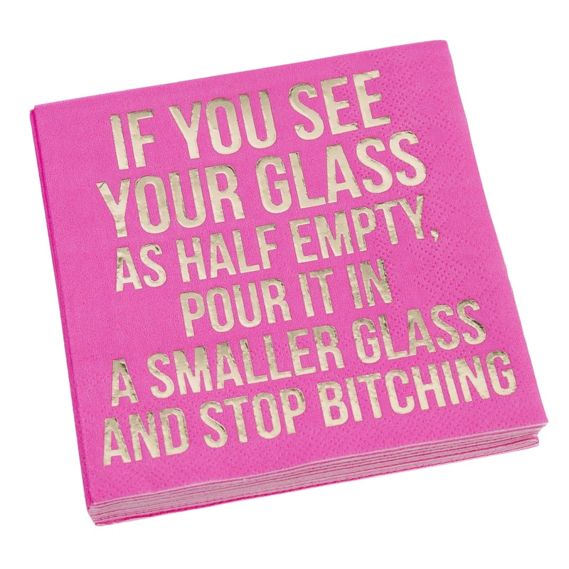 GLASS HALF EMPTY BEVERAGE NAPKIN