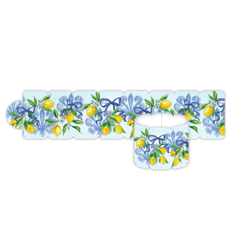 HAND PAINTED FANCY BLUE MEDALLIONS WITH LEMON PATTERN NAPKIN RING
