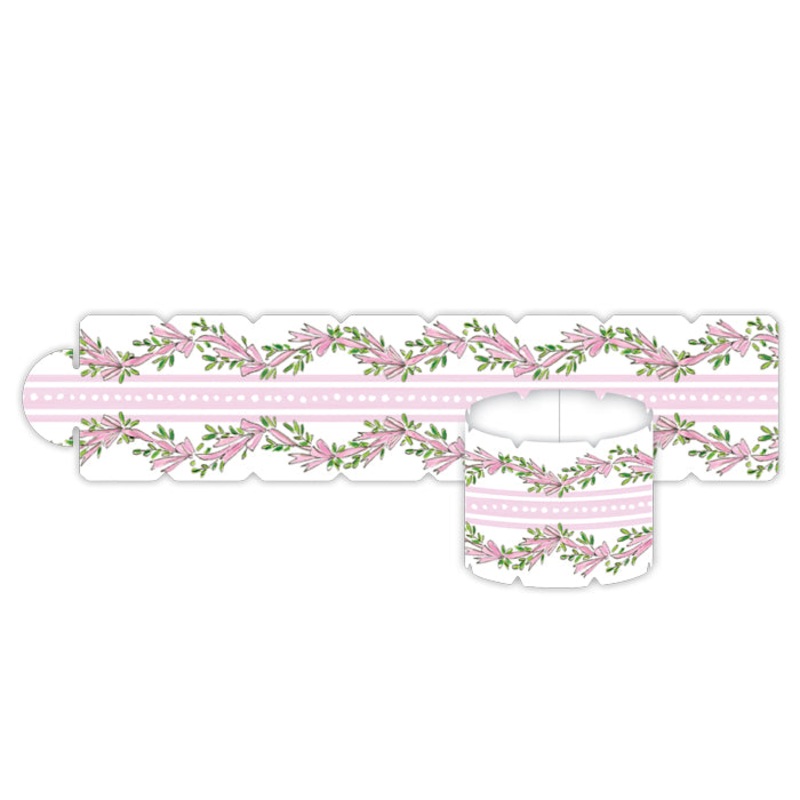 HAND PAINTED PINK RIBBON AND BOWS WITH GREENERY NAPKIN RING