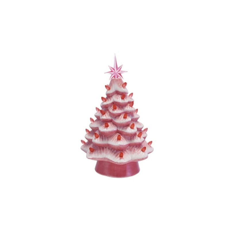 PINK & WHITE CERAMIC CHRISTMAS TREE WITH LED LIGHTS