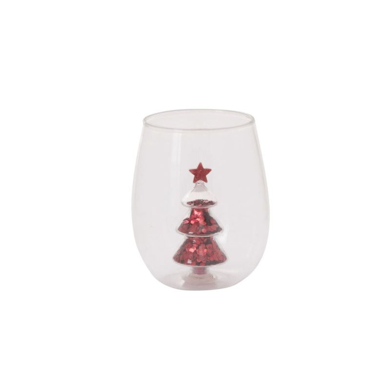 RED GLITTER CHRISTMAS TREE DRINKWARE