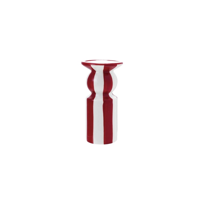 RED & WHITE STRIPE CERAMIC CANDLE HOLDER