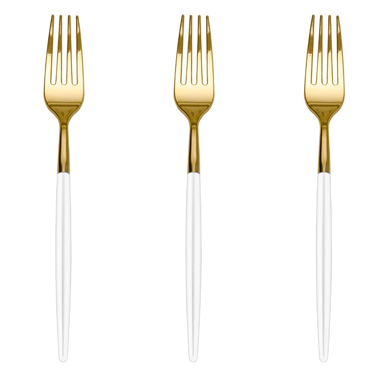 WHITE AND GOLD PLASTIC FORKS