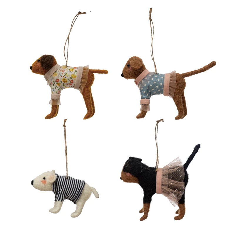 FELT DOG IN OUTFIT ORNAMENT