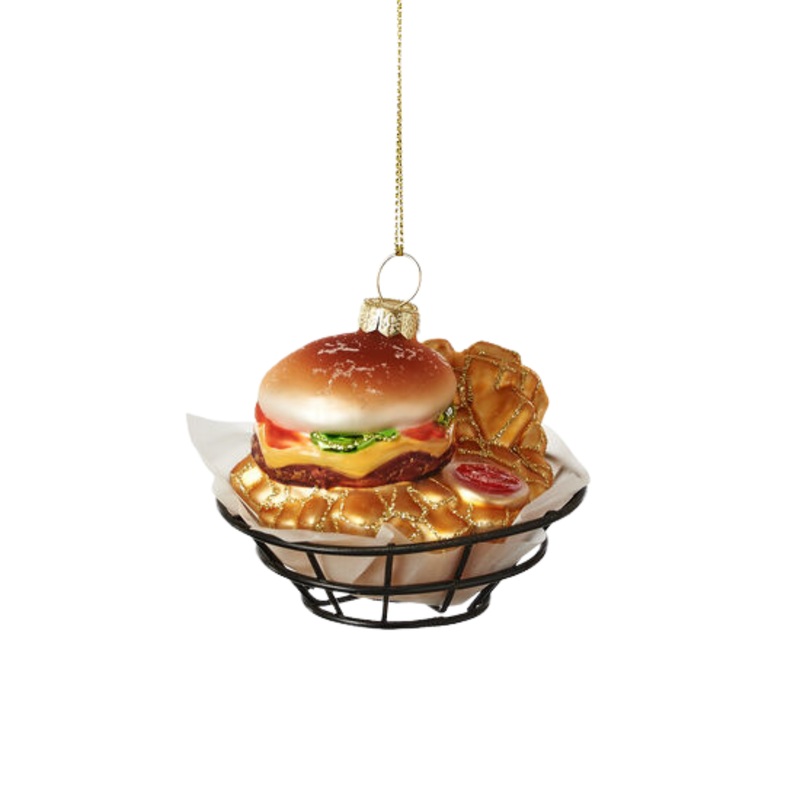 HAMBURGER BASKET WITH FRIES ORNAMENT