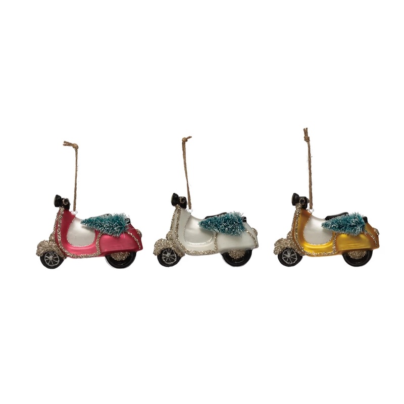HAND-PAINTED GLASS SCOOTER ORNAMENT