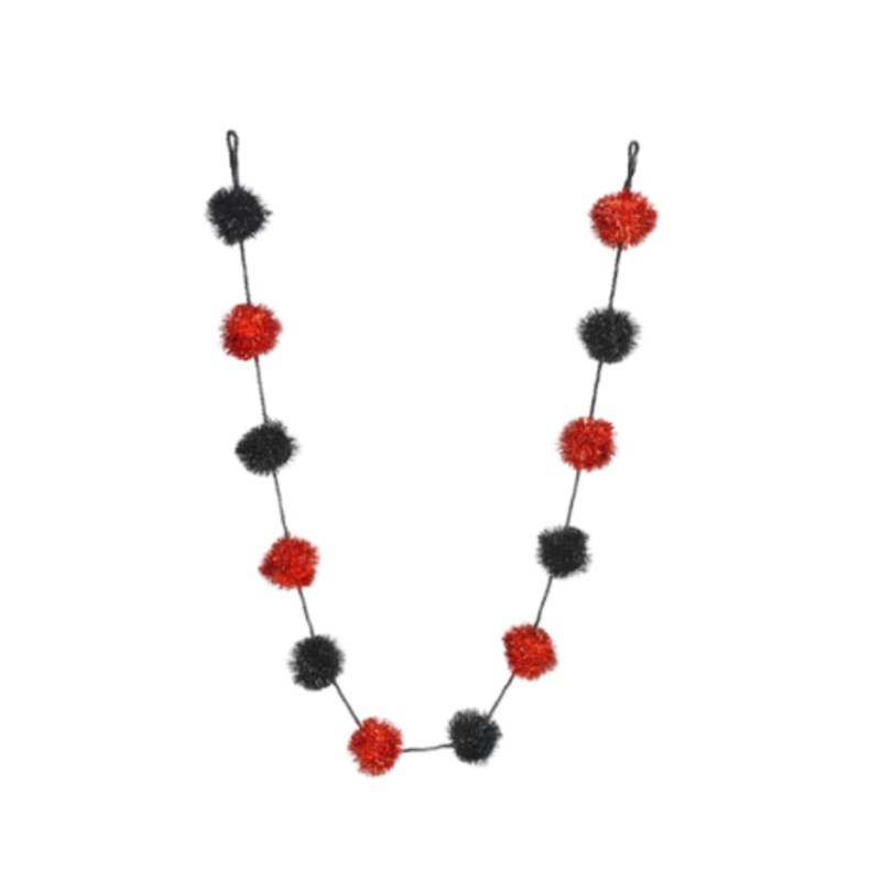 ORANGE & BLACK TINSEL LARGE POM POM GARLAND