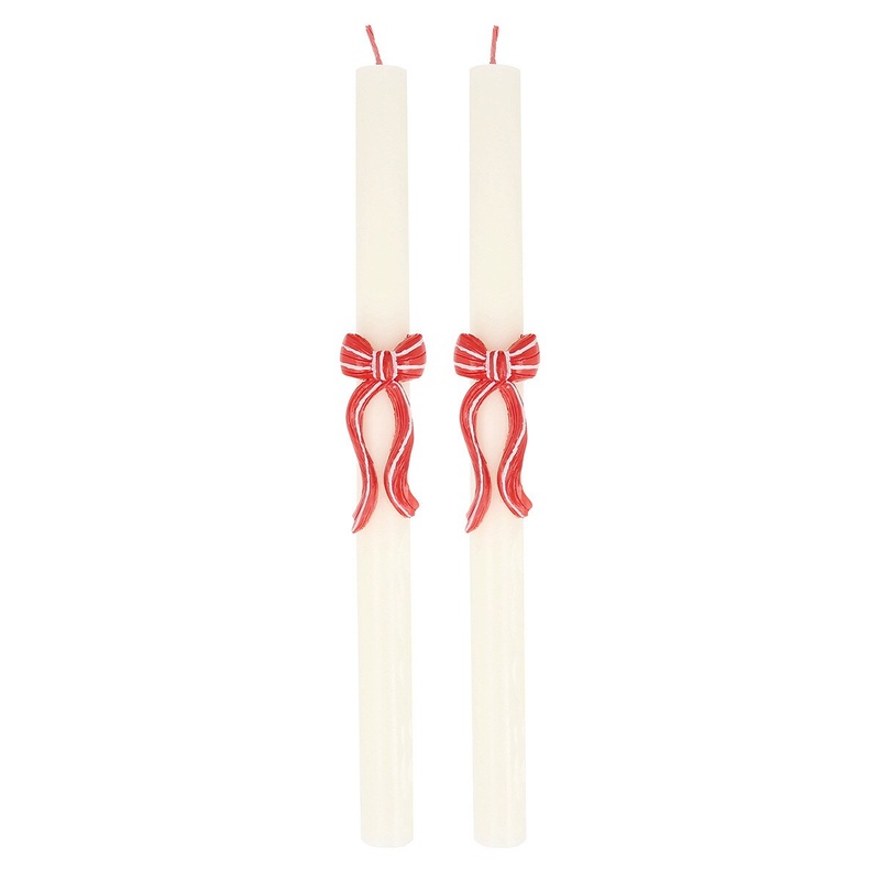 RED STRIPY BOW TABLE CANDLES