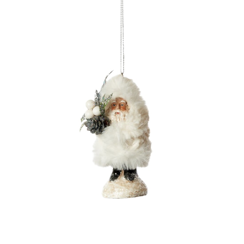 WHITE FURRY SANTA ORNAMENT