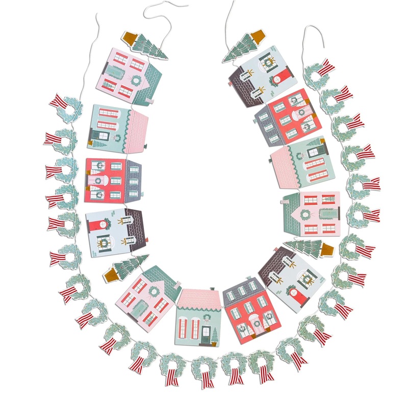 CHRISTMAS VILLAGE HOUSE & WREATH BANNER SET