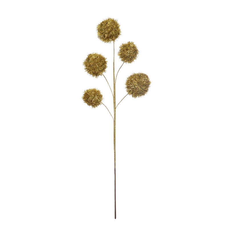 GOLD TINSEL POM POM STEM