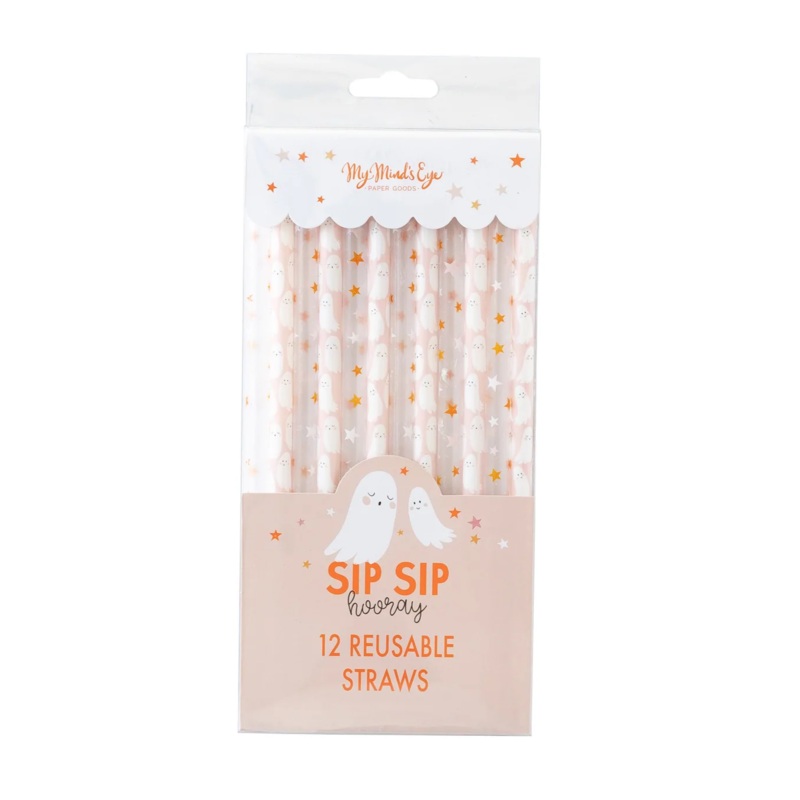 PASTEL HALLOWEEN GHOSTS & STARS REUSABLE STRAWS