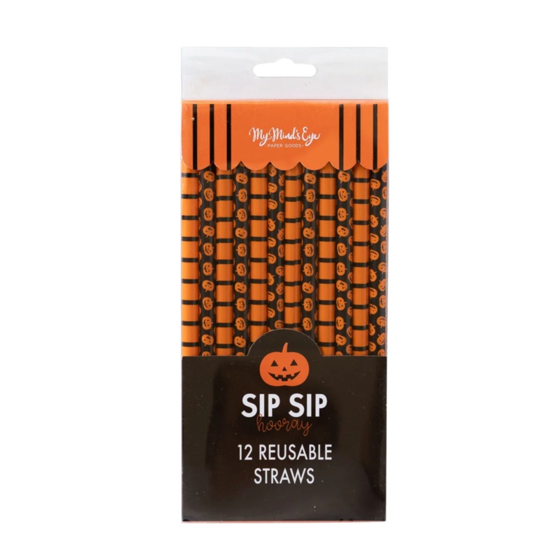 PUMPKIN STRIPES REUSABLE STRAWS