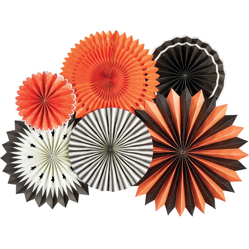 VINTAGE HALLOWEEN BLACK & ORANGE PARTY FANS