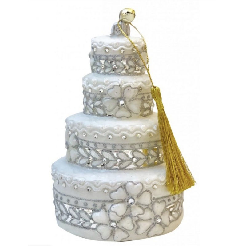 BEAUTI WEDDING CAKE GLASS ORNAMENT