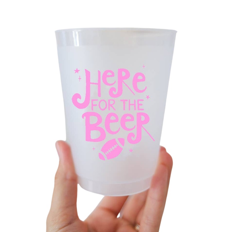 HERE FOR THE BEER FOOTBALL FROSTED CUPS