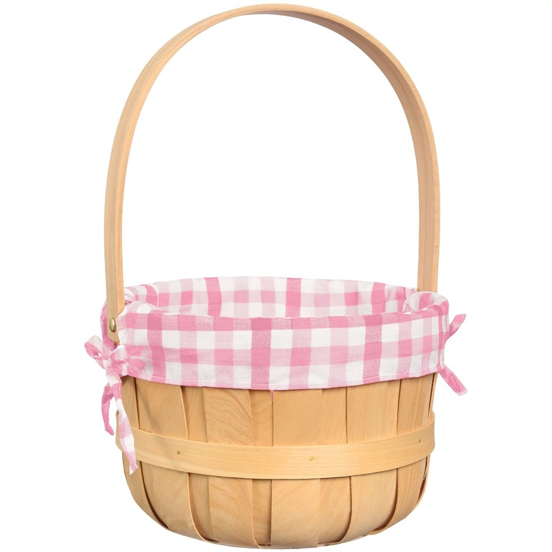 PINK GINGHAM WOOD EASTER BASKET