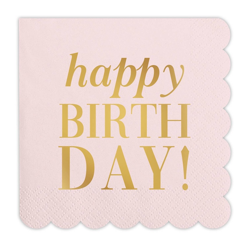 SCALLOPED HAPPY BIRTHDAY LIGHT PINK COCKTAIL NAPKINS