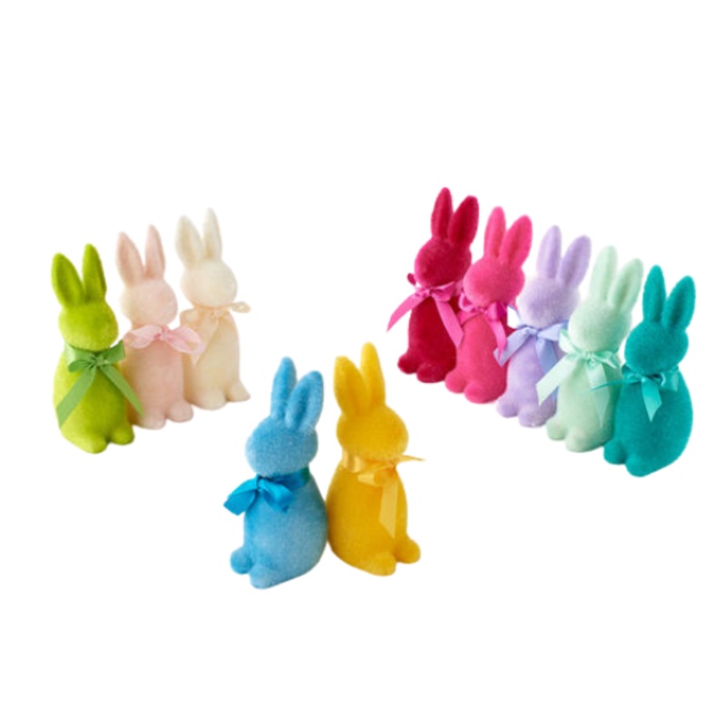 SMALL BRIGHT FLOCKED BUNNY DECORATION