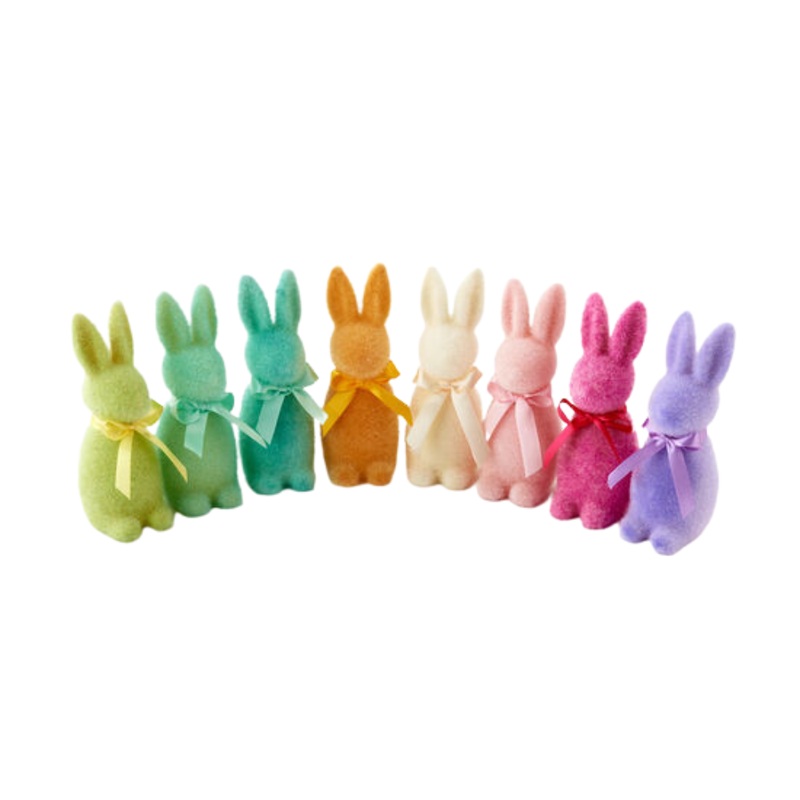 SMALL PASTEL FLOCKED BUNNY DECORATION WITH BUTTON NOSE