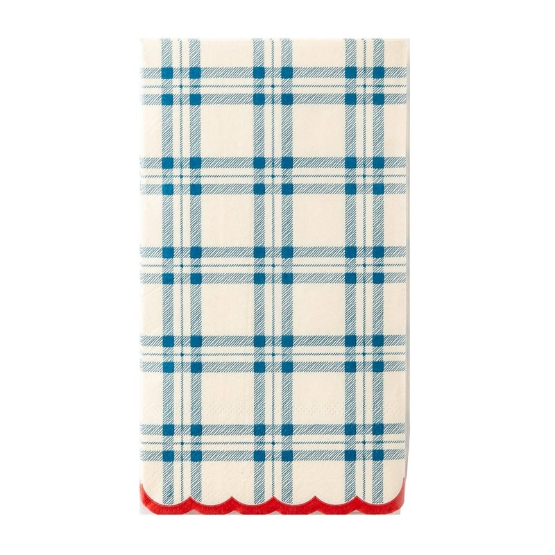 BLUE PLAID SCALLOPED GUEST TOWELS