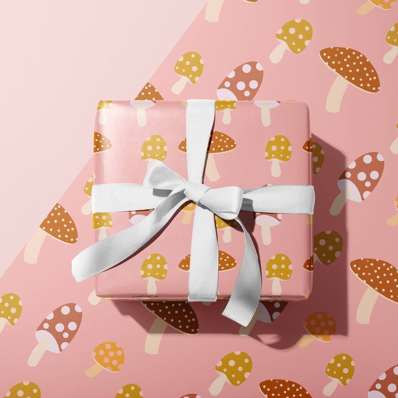 CUTE MUSHROOM PINK WRAPPING PAPER SHEETS