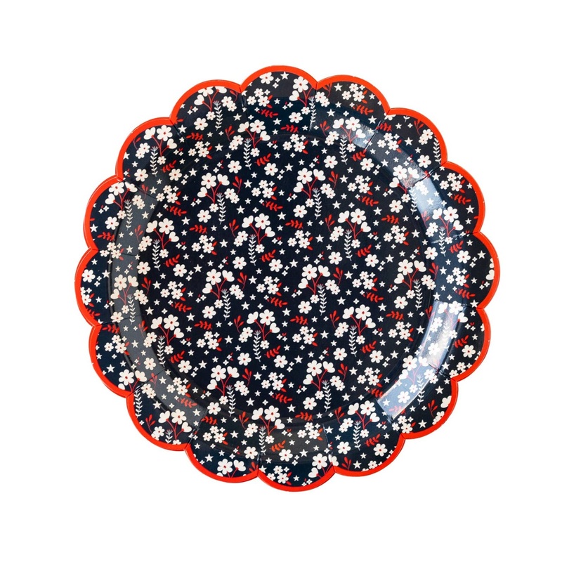 NAVY DAINTY FLORAL SCALLOPED PLATES