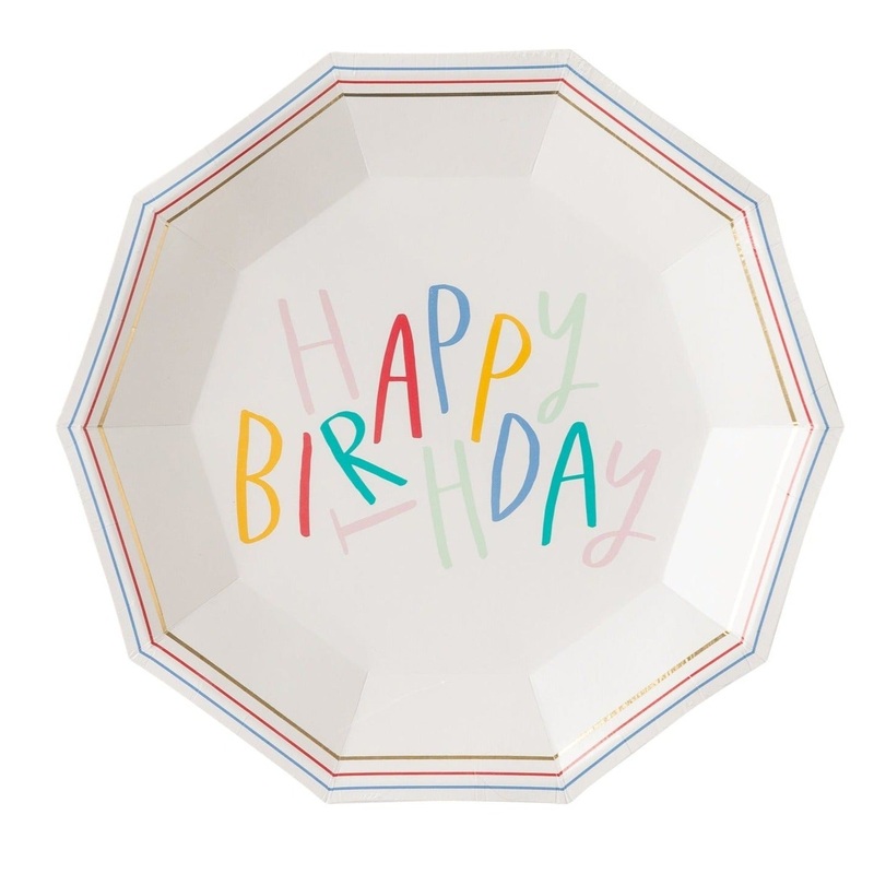 RAINBOW STRIPE HAPPY BIRTHDAY PARTY PLATES