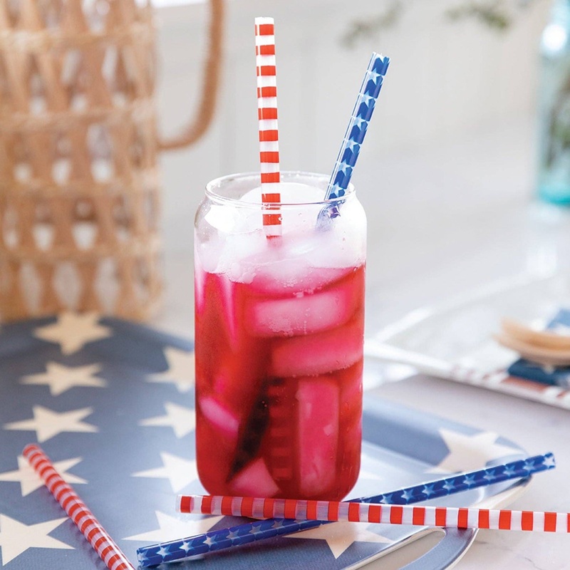 RED STRIPE/BLUE STAR REUSABLE STRAWS
